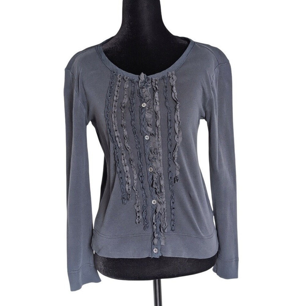 J.Crew Vintage Y2K Whimsigoth Dark Academia Blue Knit Silk Button Up Cardigan